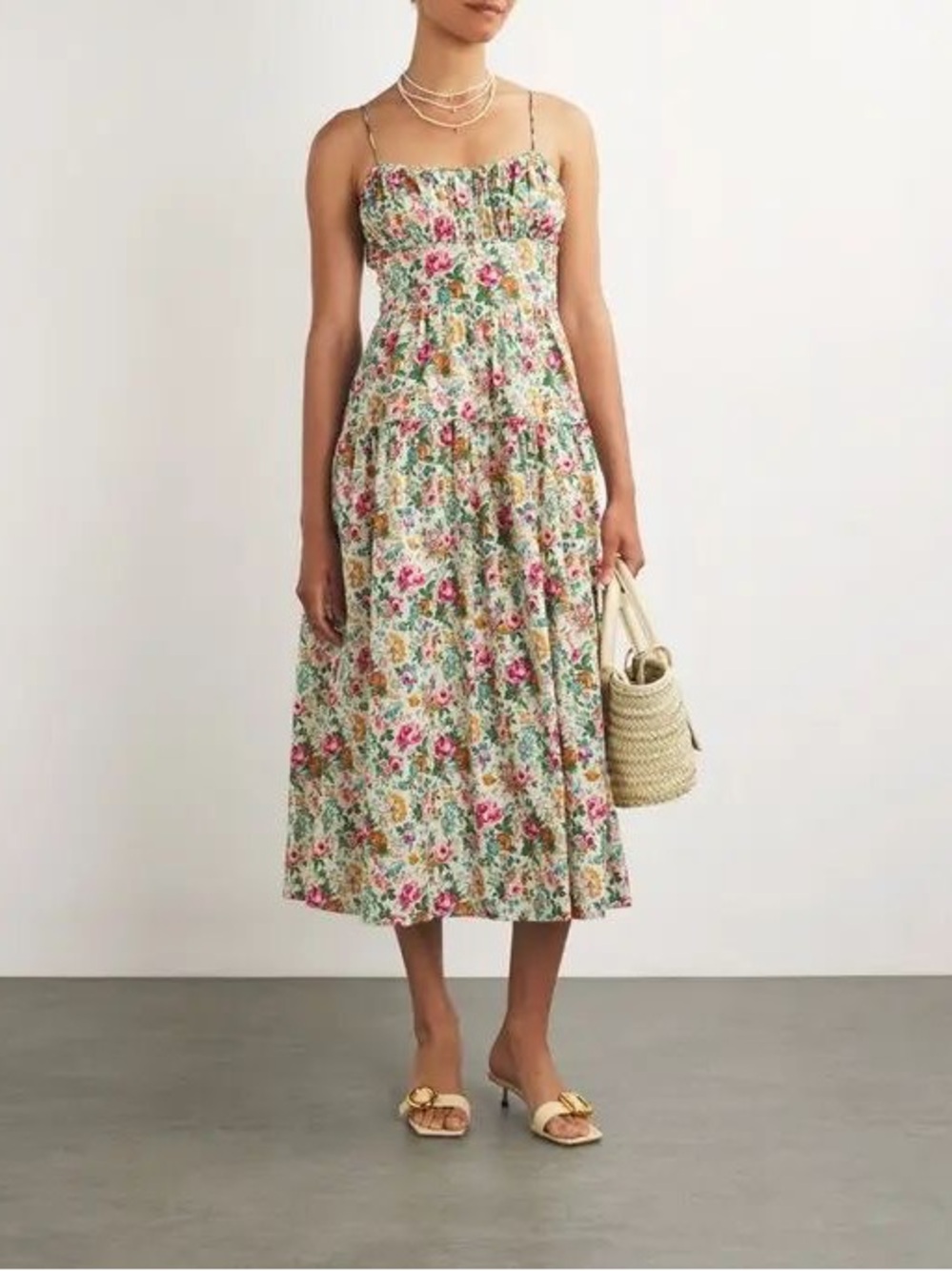 Doen Benoit Tiered Liberty Floral Cotton Poplin Midi Dress Size XXS